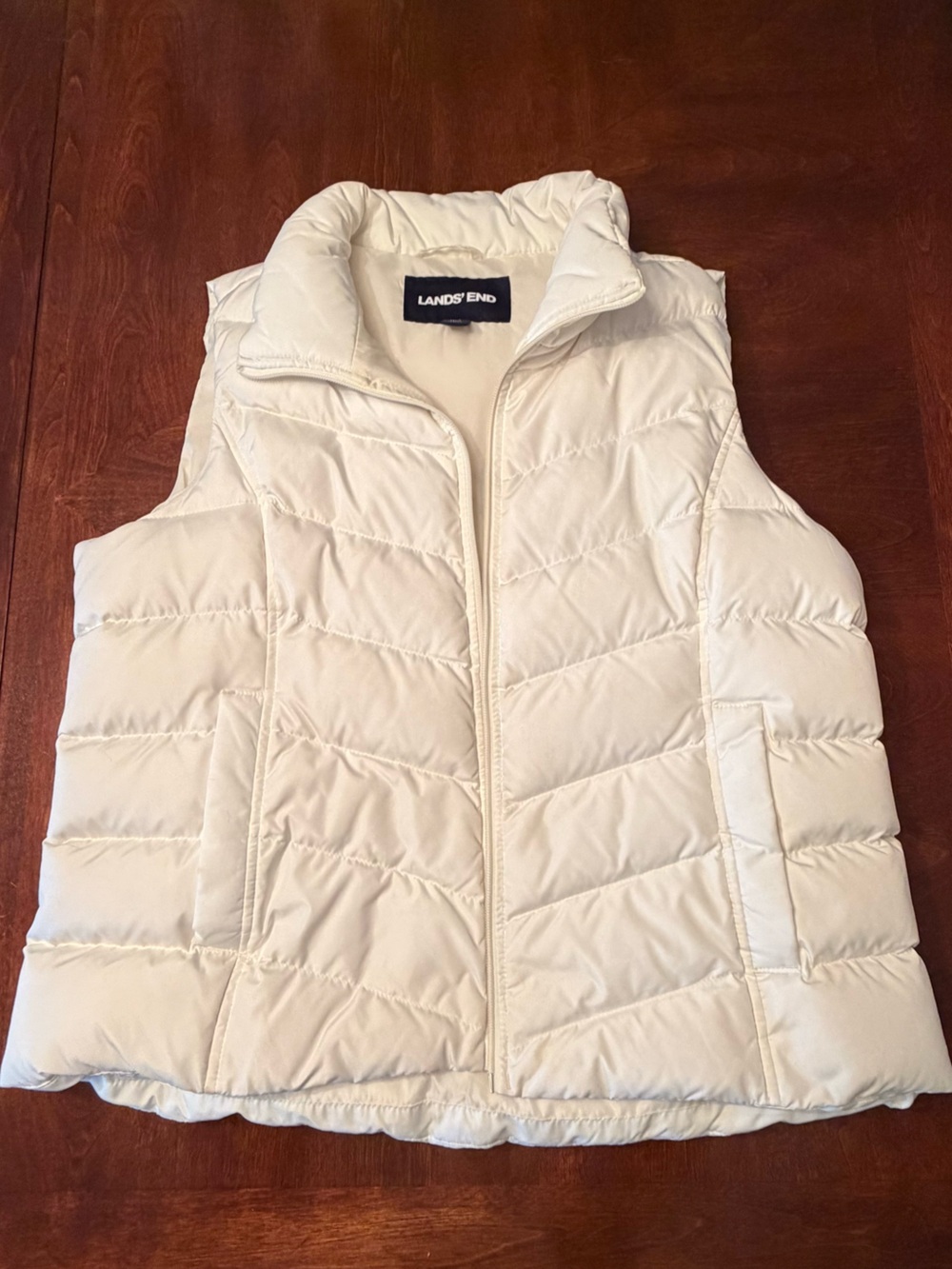 Lands' End womens Cream Quilted Puffer Vest